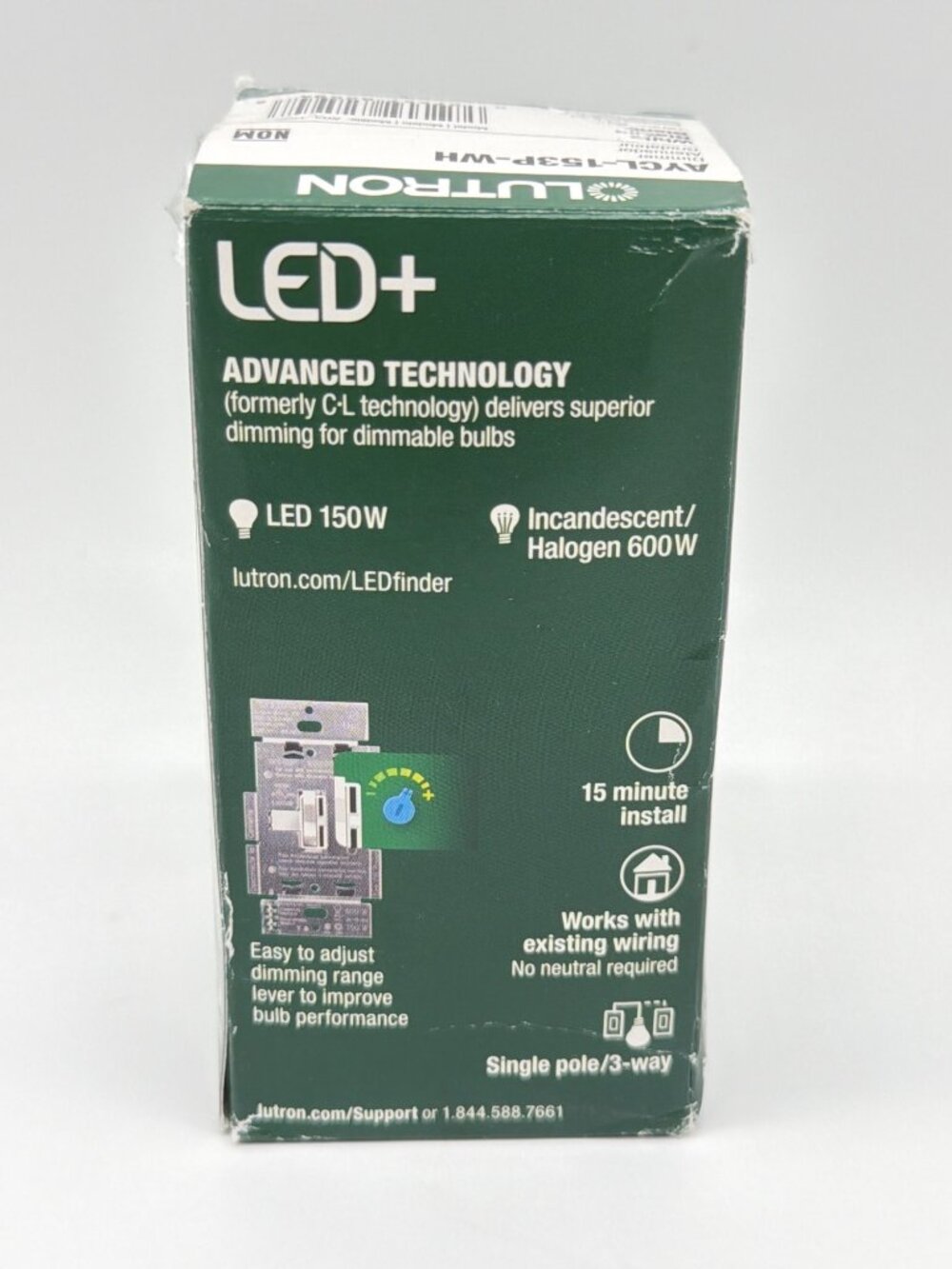 Lutron AYCL-153P-WH Ariadni LED+ Dimmer Switch White For Single-Pole/3-Way 600W